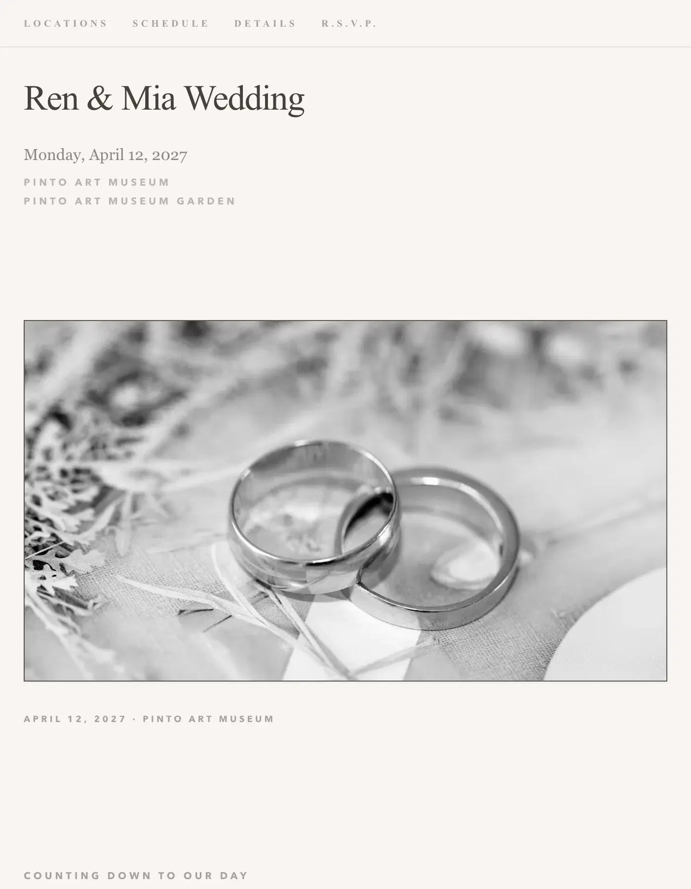 Minimal sample invitation for Ren & Mia