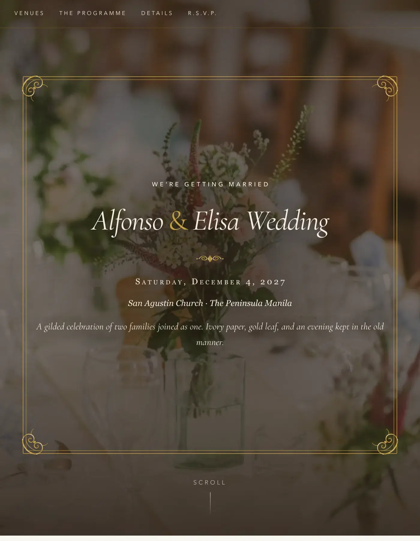 Regal sample invitation for Alfonso & Elisa
