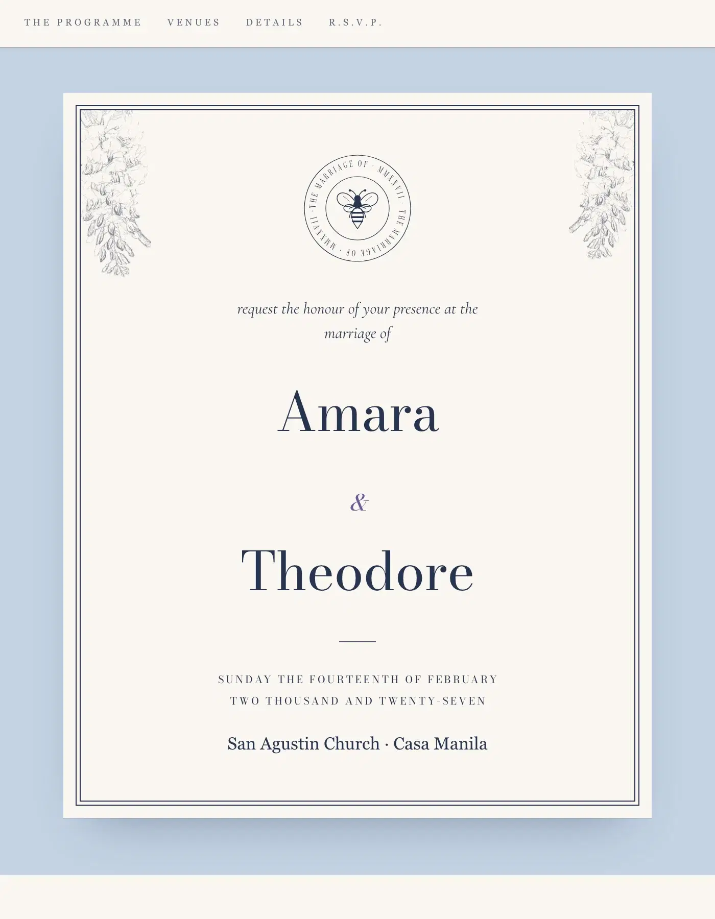 Regency sample invitation for Amara & Theodore