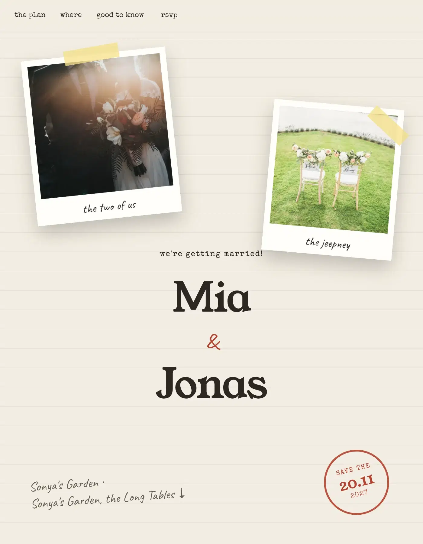 Scrapbook sample invitation for Mia & Jonas