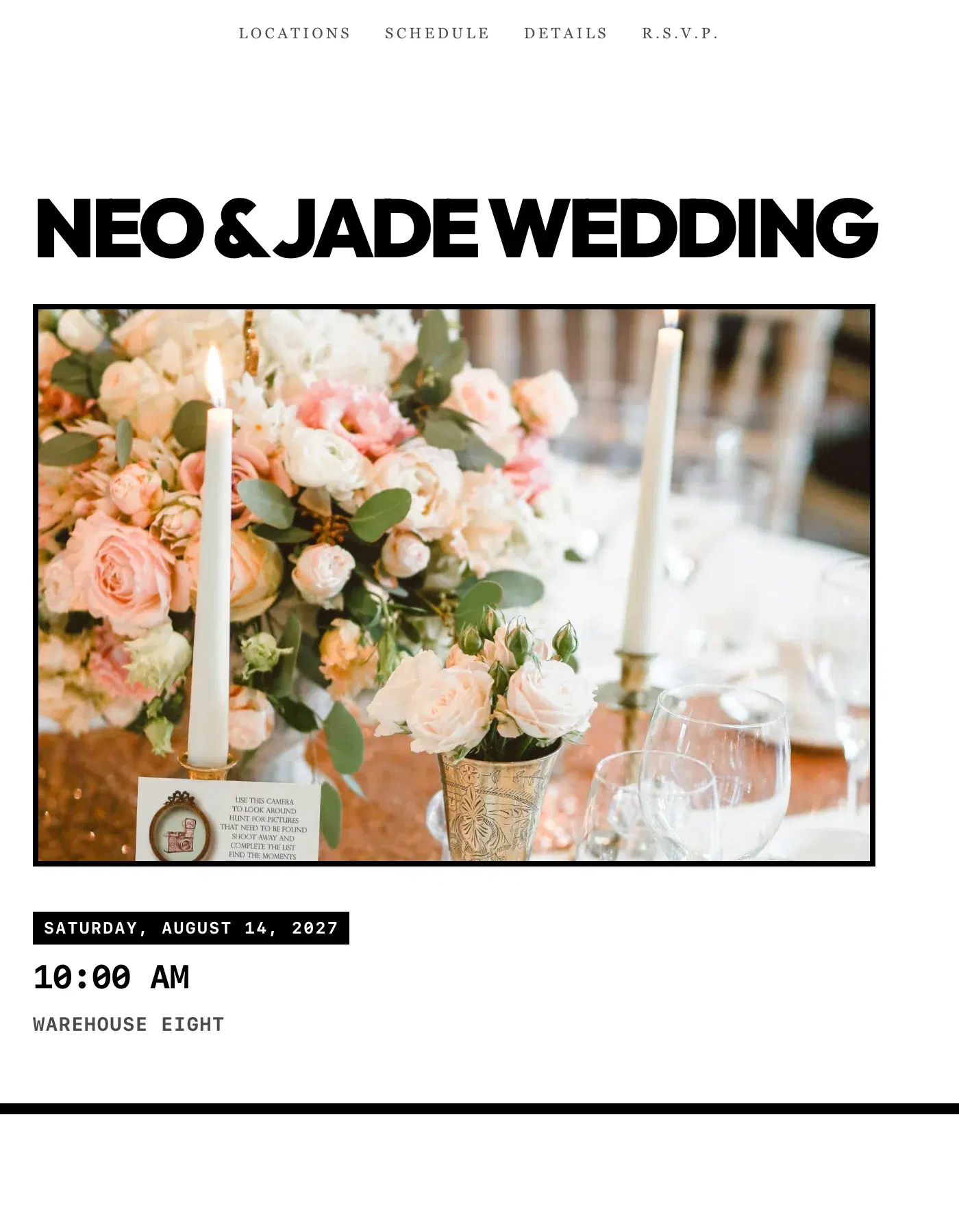 The Brutalist wedding invitation template, as a live sample
