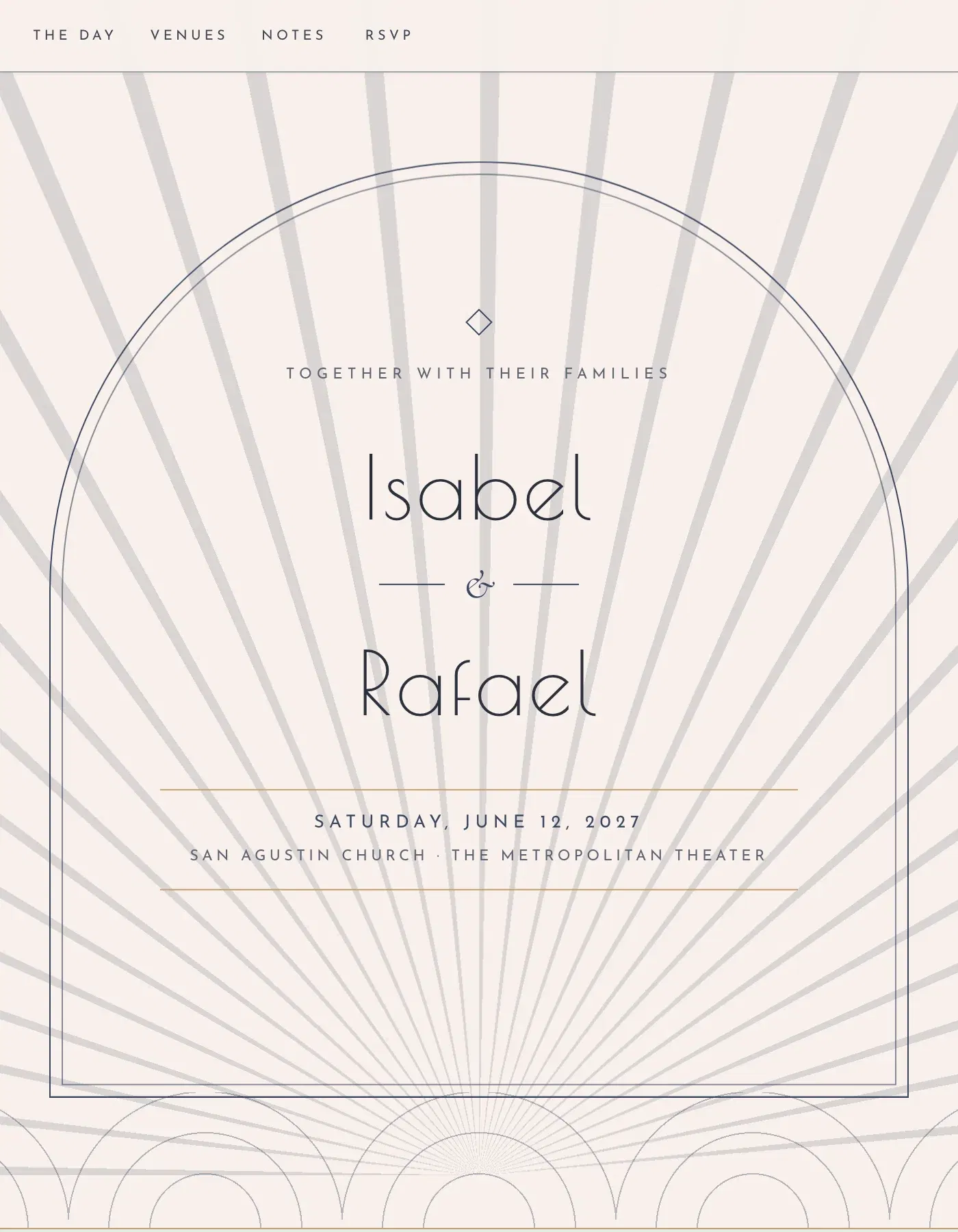 The Deco wedding invitation template, as a live sample