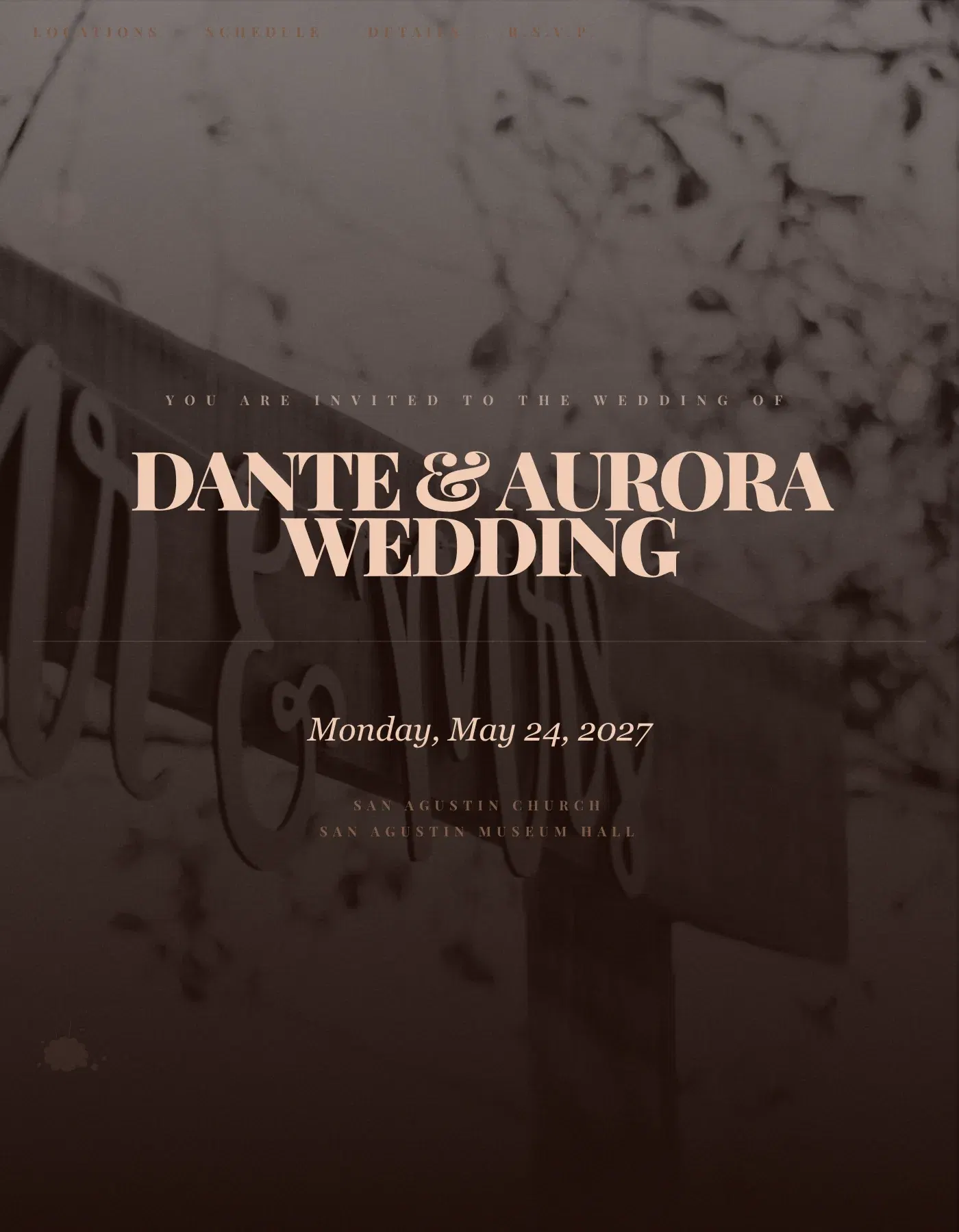 The Ink wedding invitation template, as a live sample